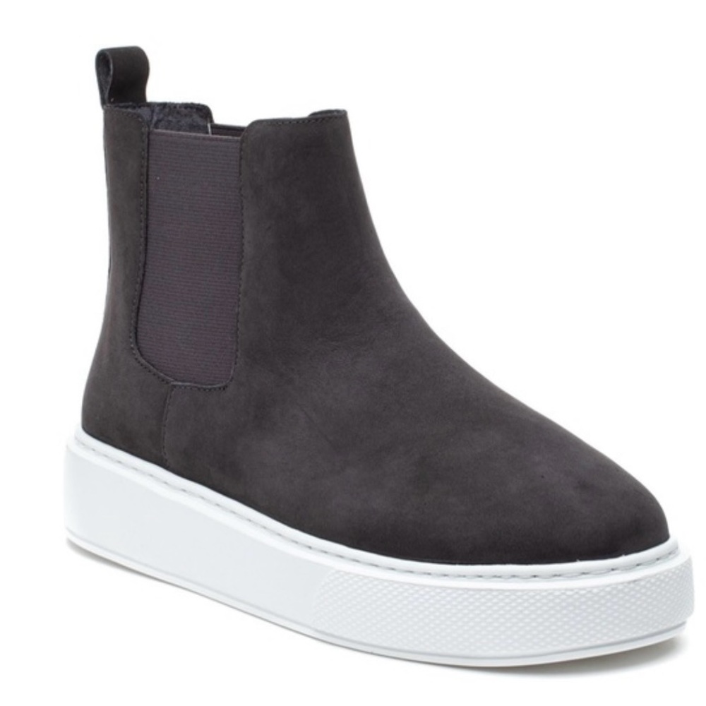 J Slides Dani Chelsea Gray Nubuck Ankle Platform Booties with White Sole